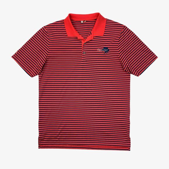 Adidas Polo Shirt Mens M Medium Coral Striped Performance 3 Stripe Edgewood GC - Picture 1 of 12